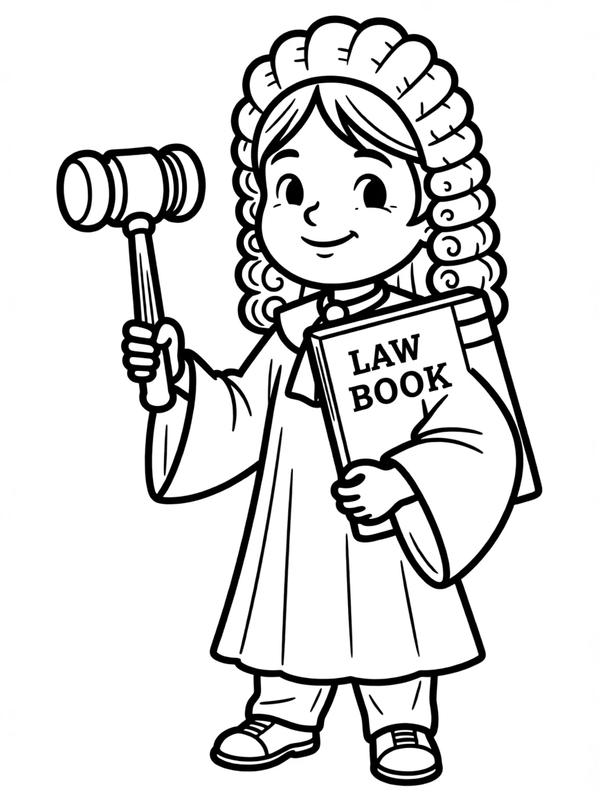 A kid dressed up as a judge with a robe and wig