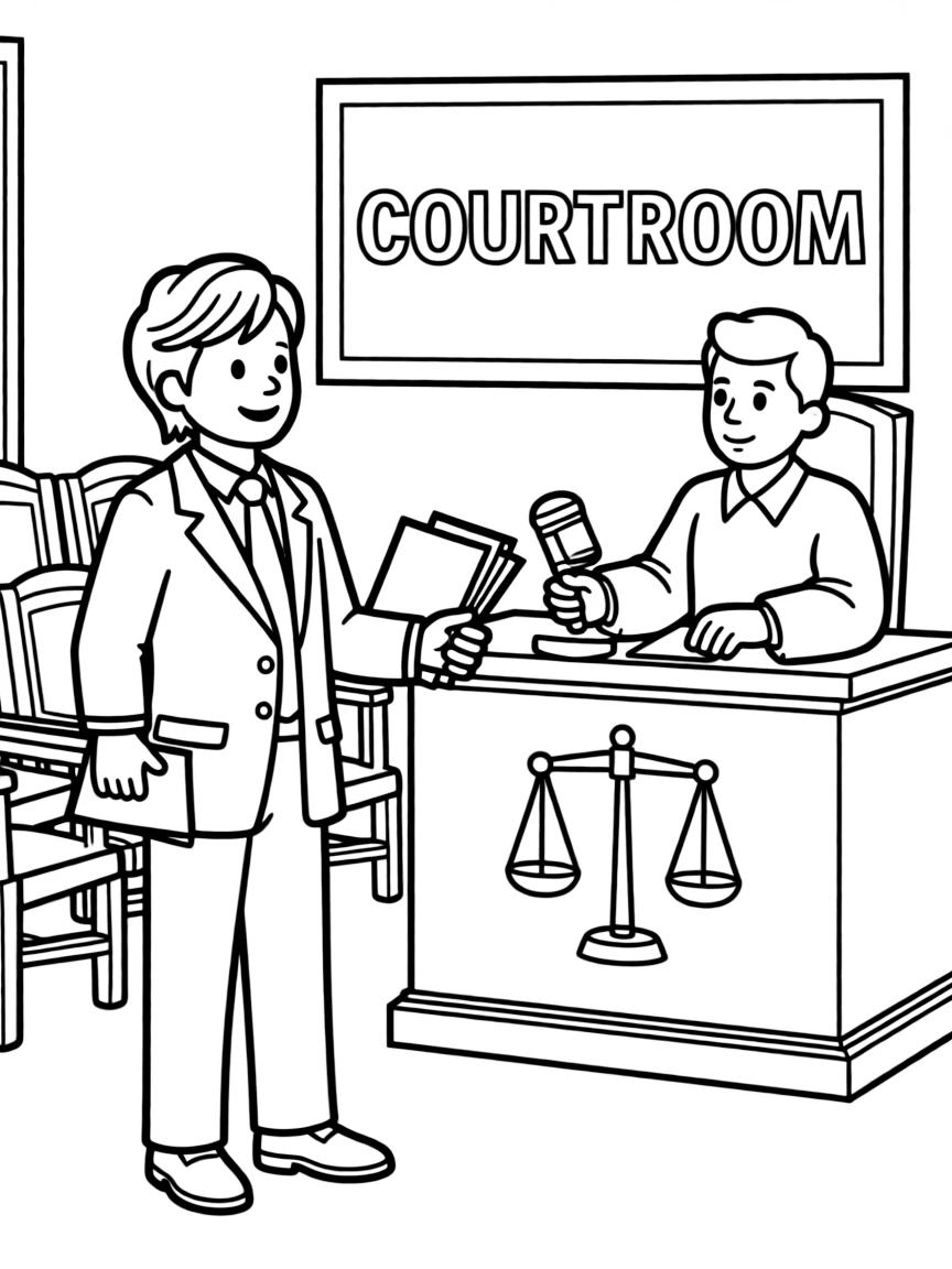 A lawyer talking to a judge in the courtroom