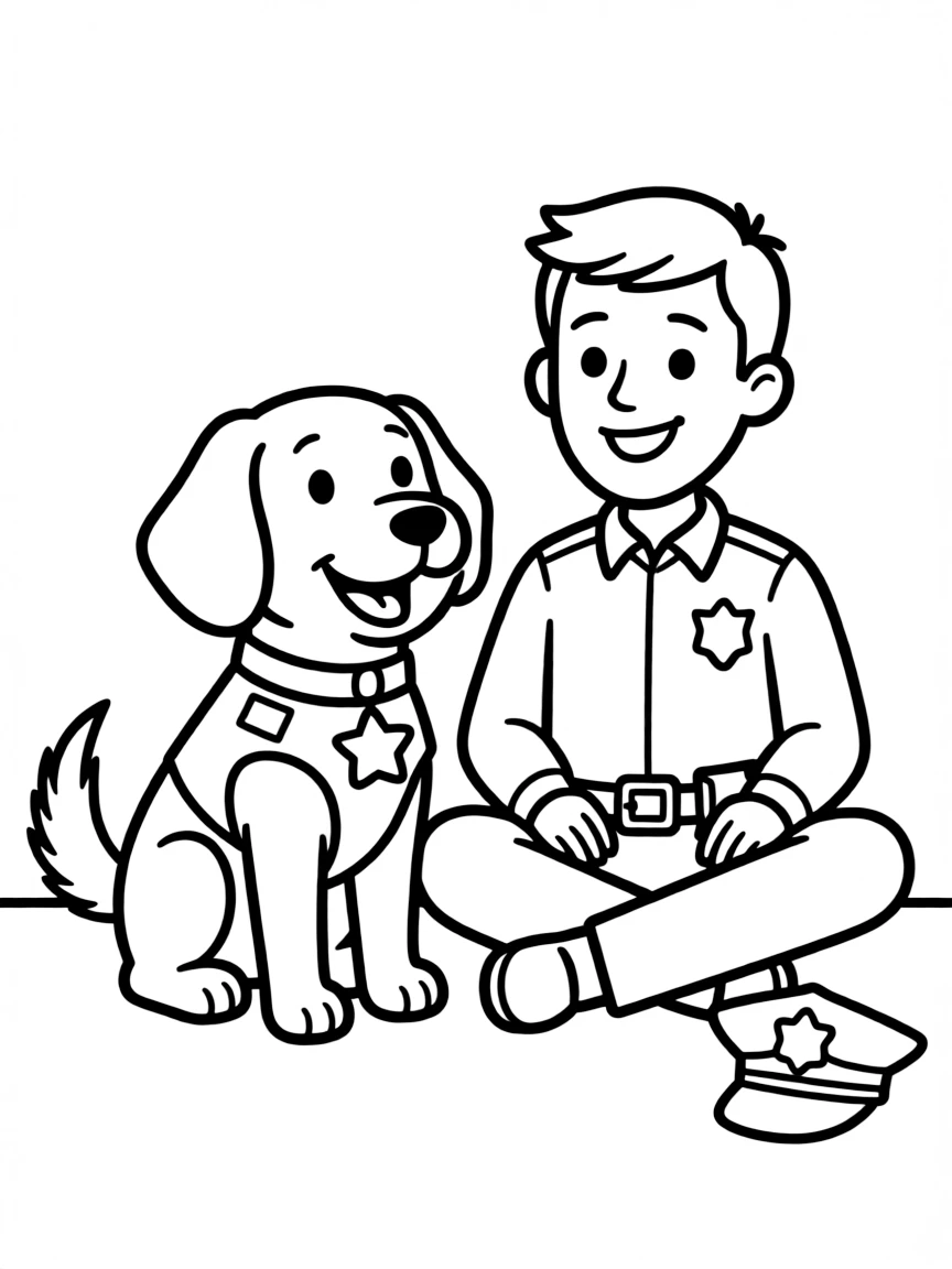 A police dog sitting next to an officer