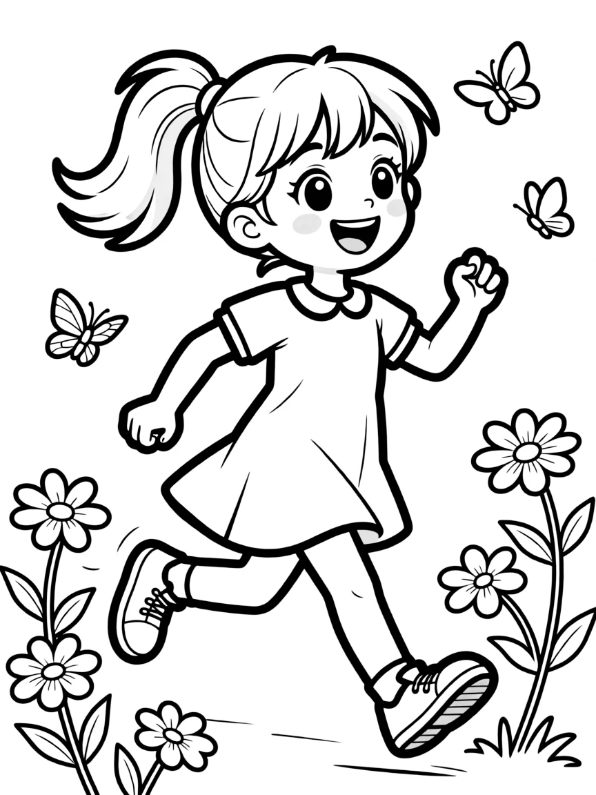An excited girl is running.