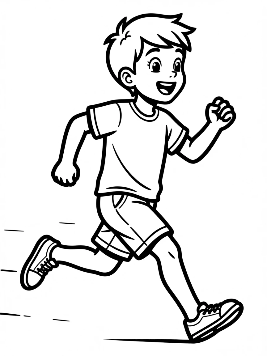 An excited boy is running.