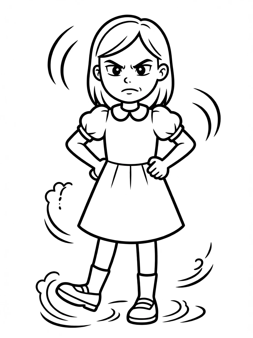 An angry girl stomping their foot.