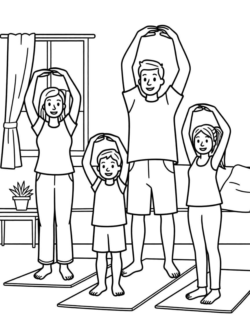 Family doing morning stretches together