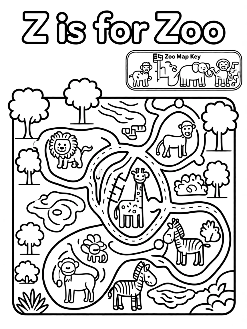 Z is for Zoo map with animal icons