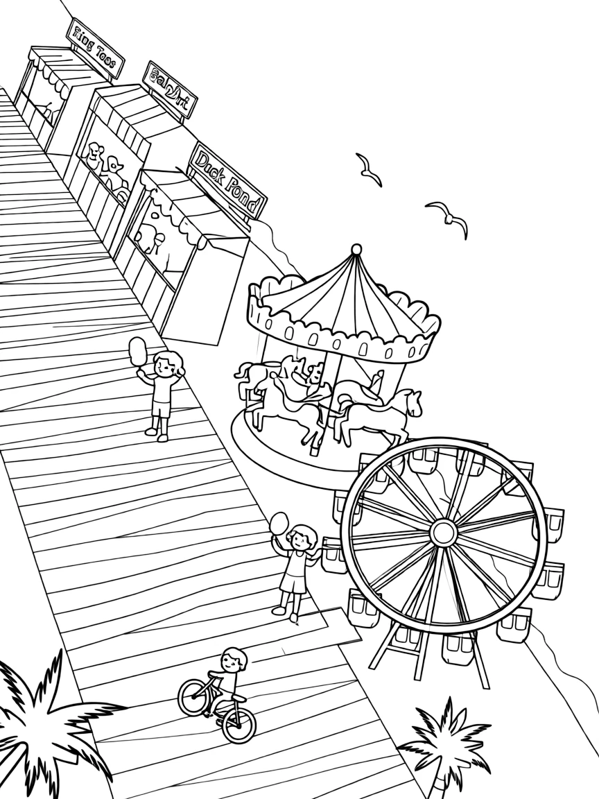 (New Jersey) Atlantic City boardwalk with carnival games and rides