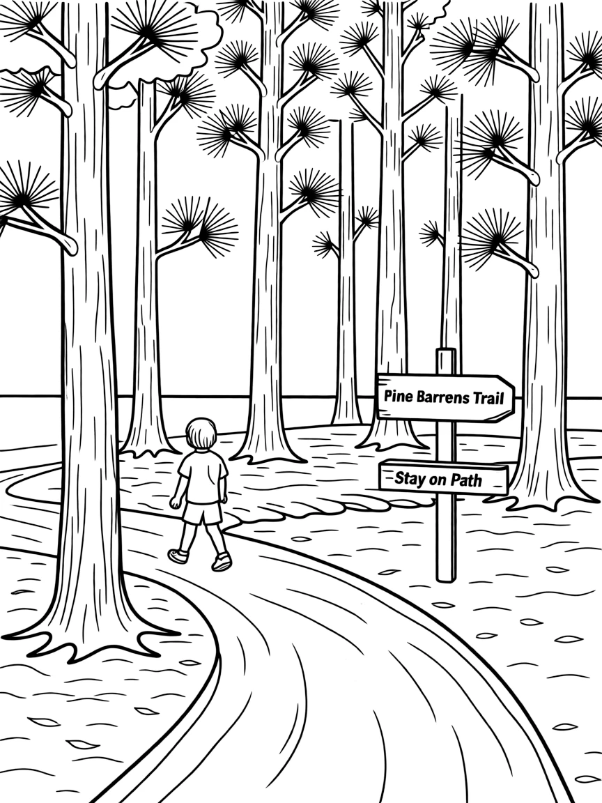 (New Jersey) The Pine Barrens with tall pine trees and sandy paths