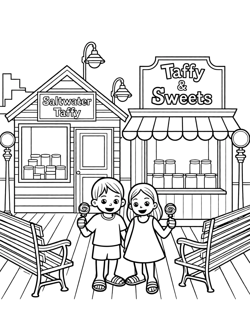(New Jersey) A boardwalk with saltwater taffy shops
