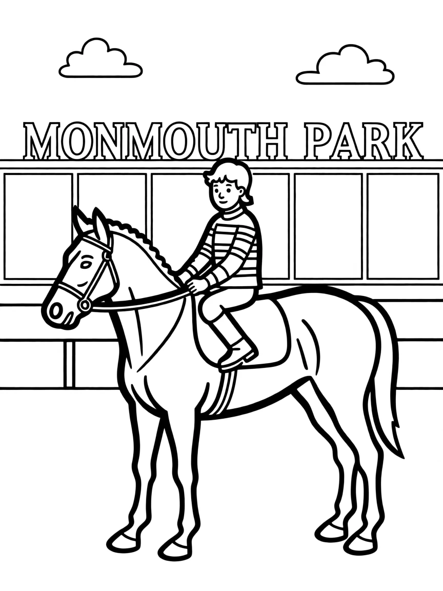 (New Jersey) A horse and jockey at Monmouth Park racetrack