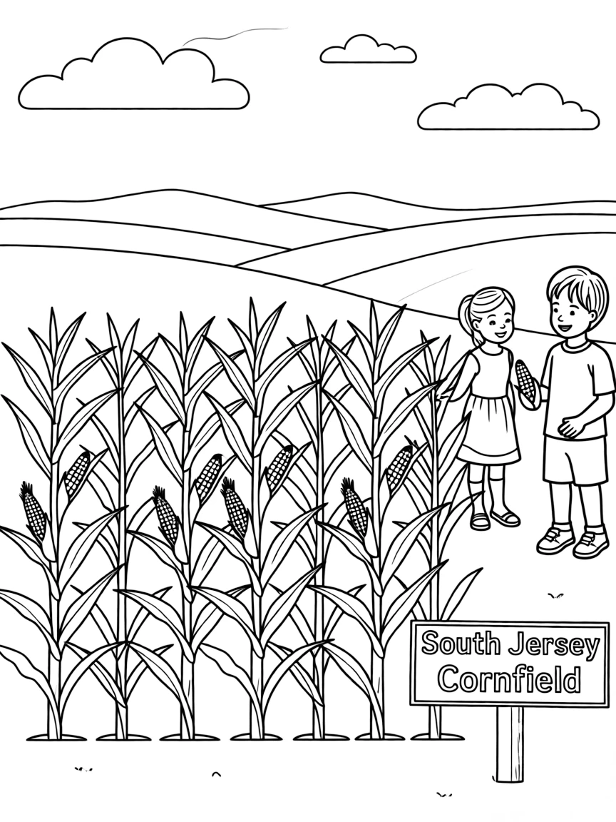 (New Jersey) A simple drawing of corn fields in South Jersey