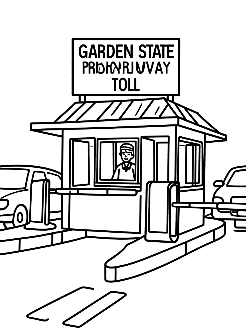 (New Jersey) A simple drawing of the Garden State Parkway toll booth