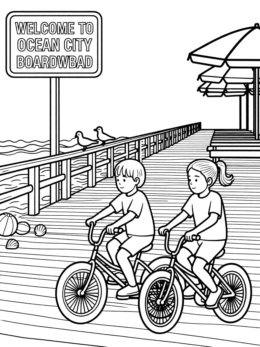 (New Jersey) The Ocean City boardwalk with bike riders