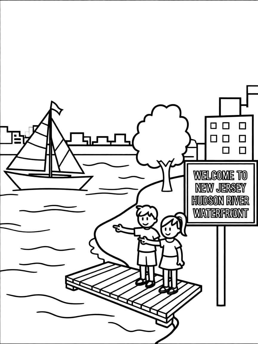 (New Jersey) A simple drawing of the Hudson River waterfront
