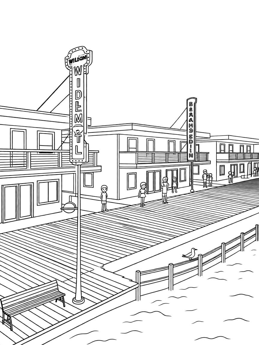 (New Jersey) The Wildwood boardwalk with vintage motels