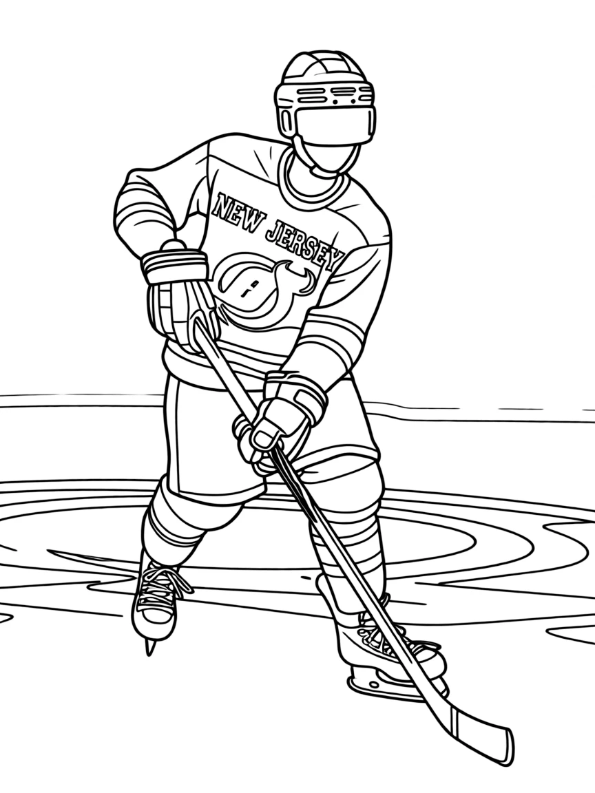(New Jersey) The New Jersey Devils hockey player with stick
