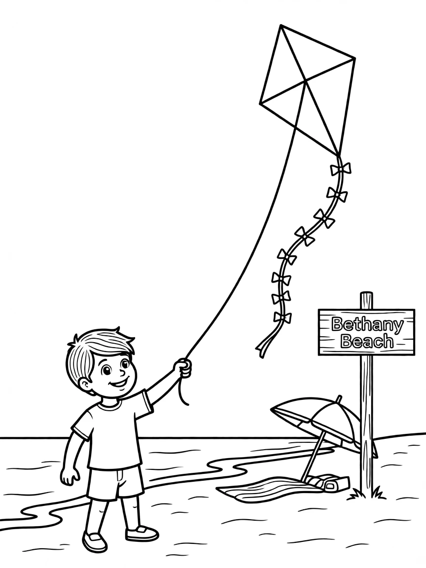 (Delaware) A kid flying a kite at Bethany Beach