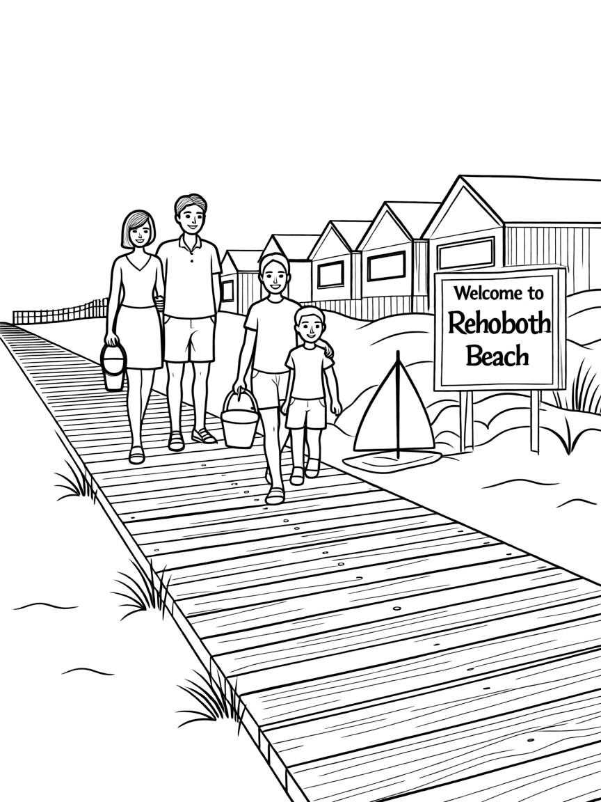 (Delaware) A family walking the boardwalk in Rehoboth
