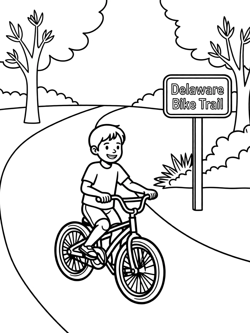 (Delaware) A child riding a bike on a trail in Delaware