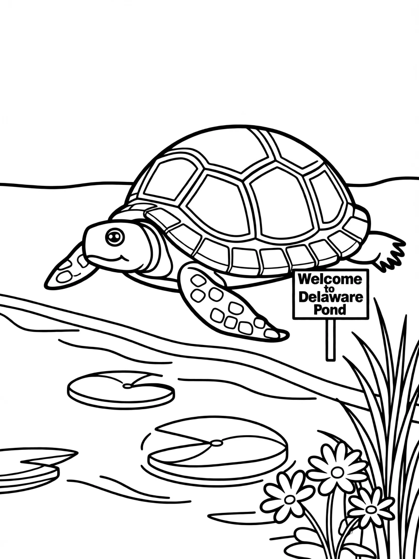 (Delaware) A turtle sunbathing near a pond in Delaware