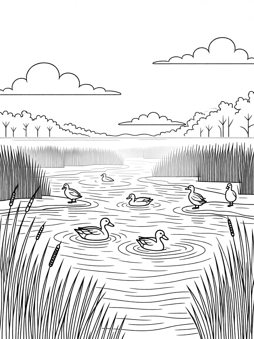 (Delaware) A marsh with ducks in the early morning