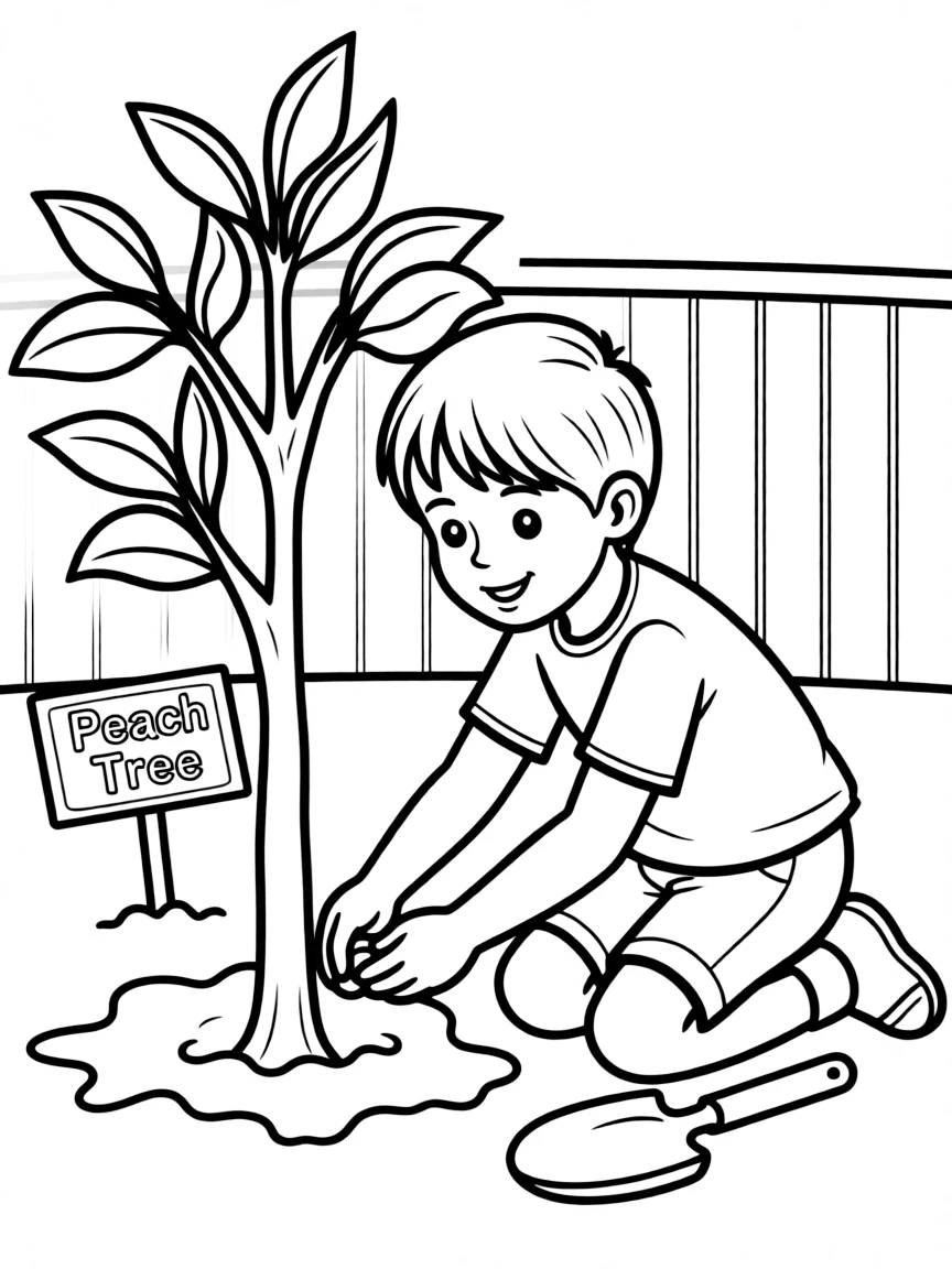 (Delaware) A child planting a peach tree