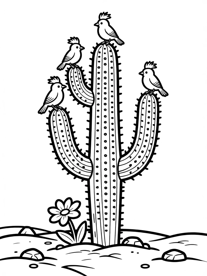 (Arizona) Saguaro cactus with birds perched on top