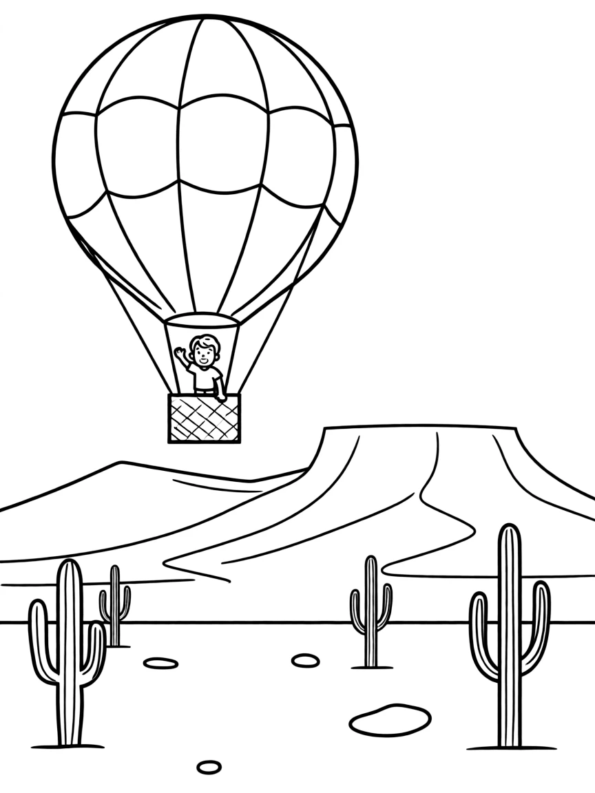 (Arizona) A hot air balloon flying over the desert