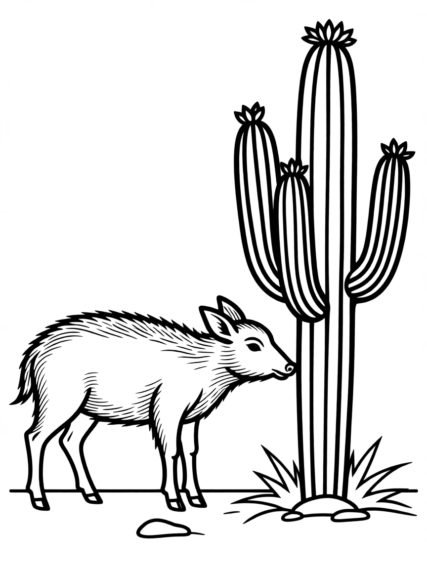 (Arizona) A javelina (wild pig) sniffing near a cactus