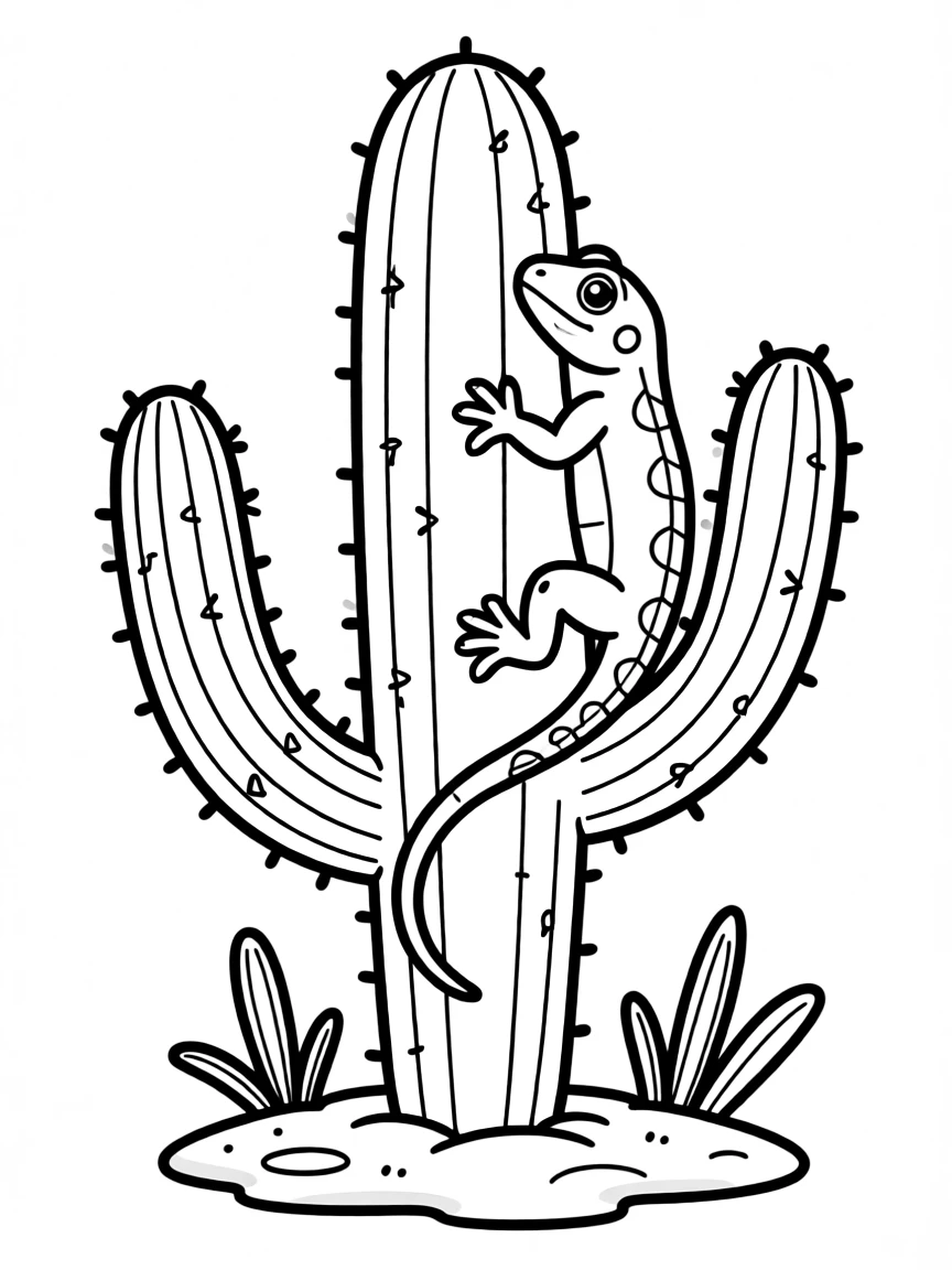 (Arizona) A lizard climbing up a cactus
