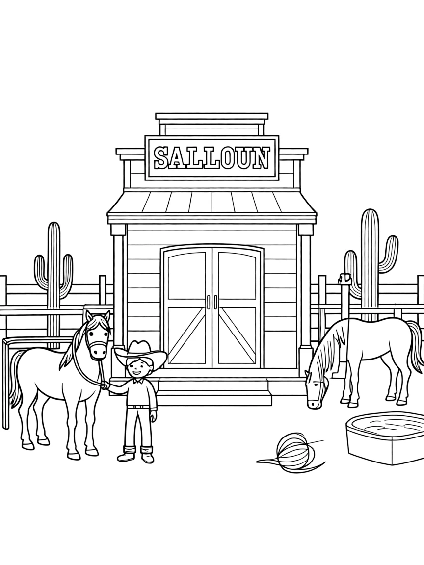 (Arizona) A western town with saloon and horses