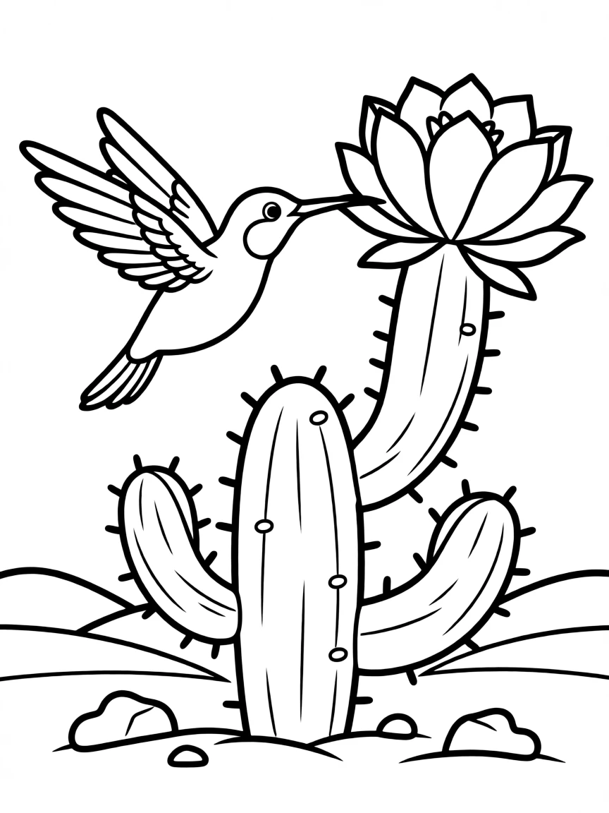 (Arizona) A hummingbird drinking from a cactus flower