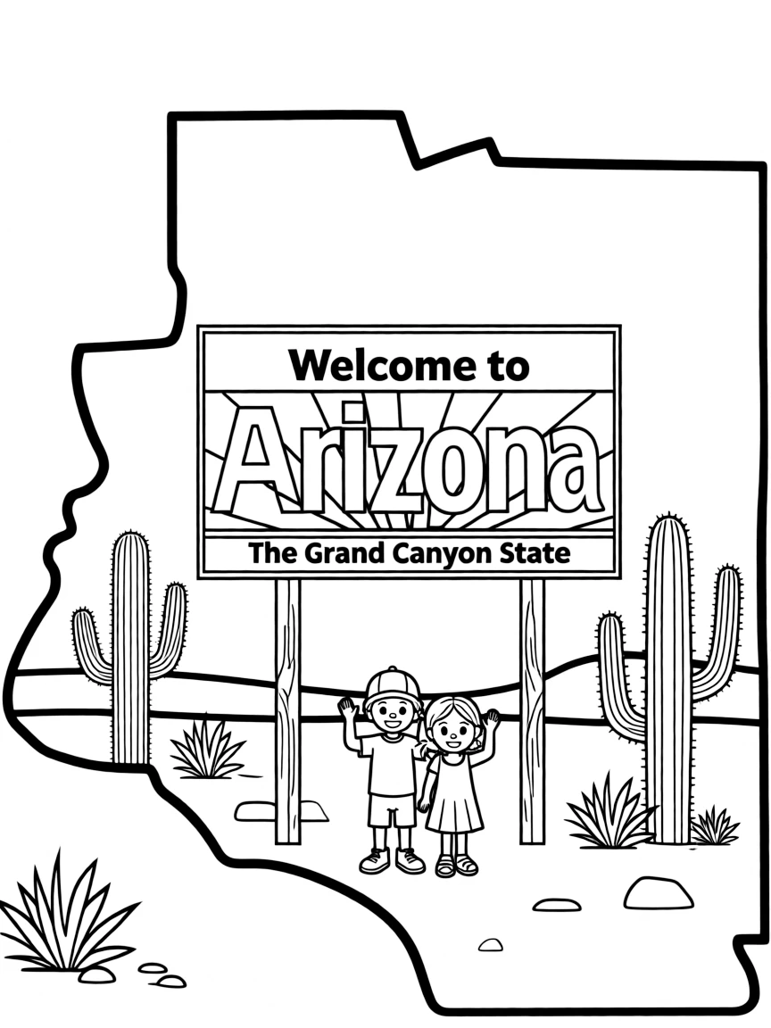 (Arizona) An Arizona welcome sign at the state border