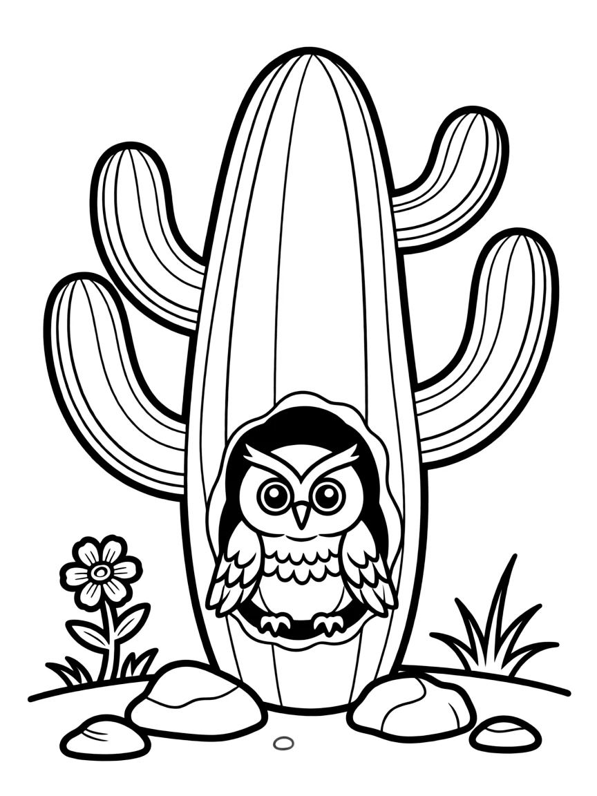(Arizona) A desert owl sitting in a cactus hole