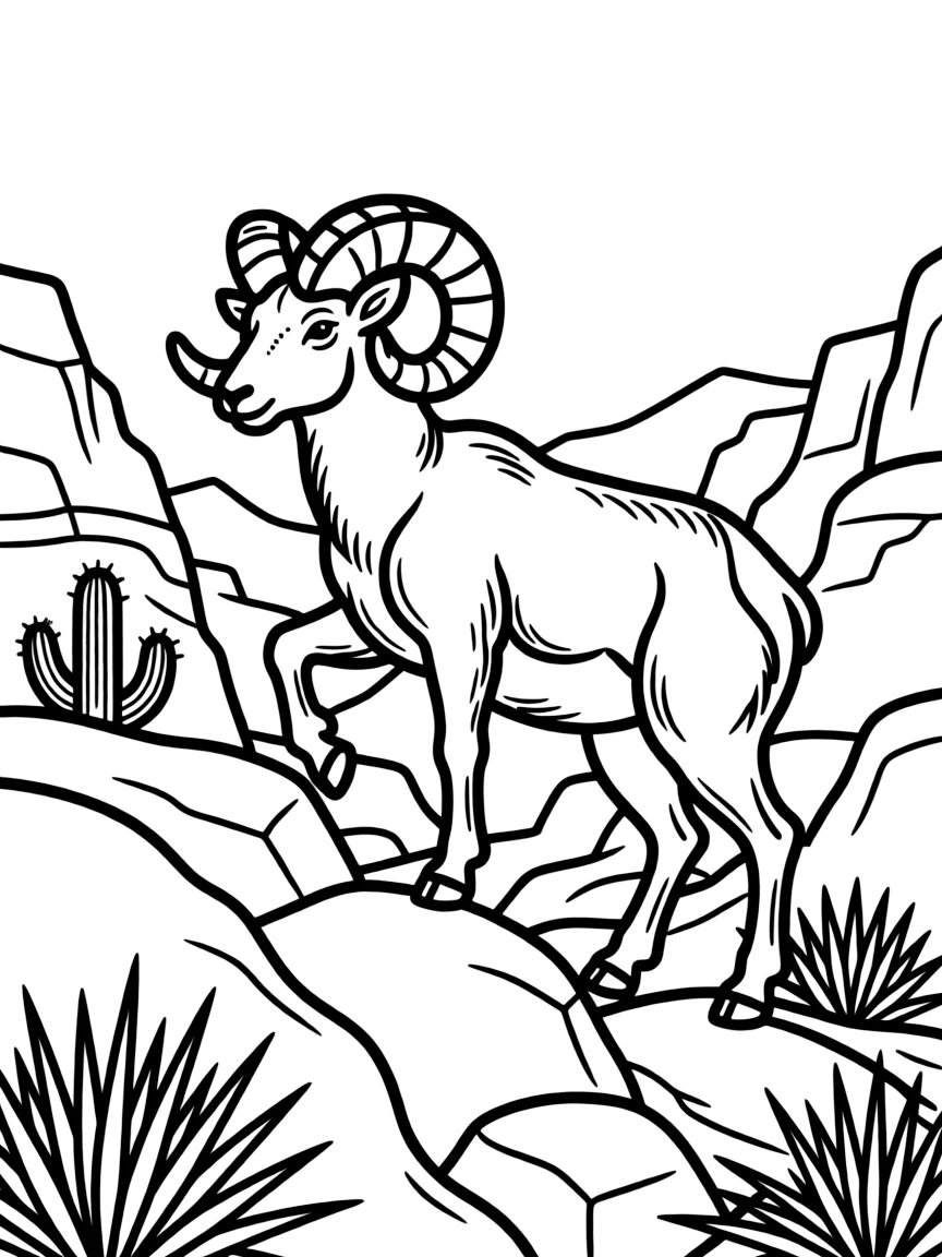 (Arizona) A bighorn sheep climbing rocks