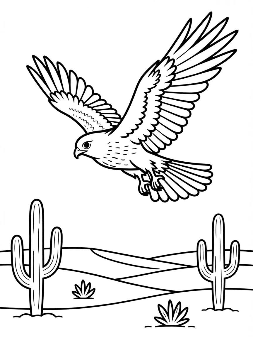 (Arizona) A red-tailed hawk flying over the desert
