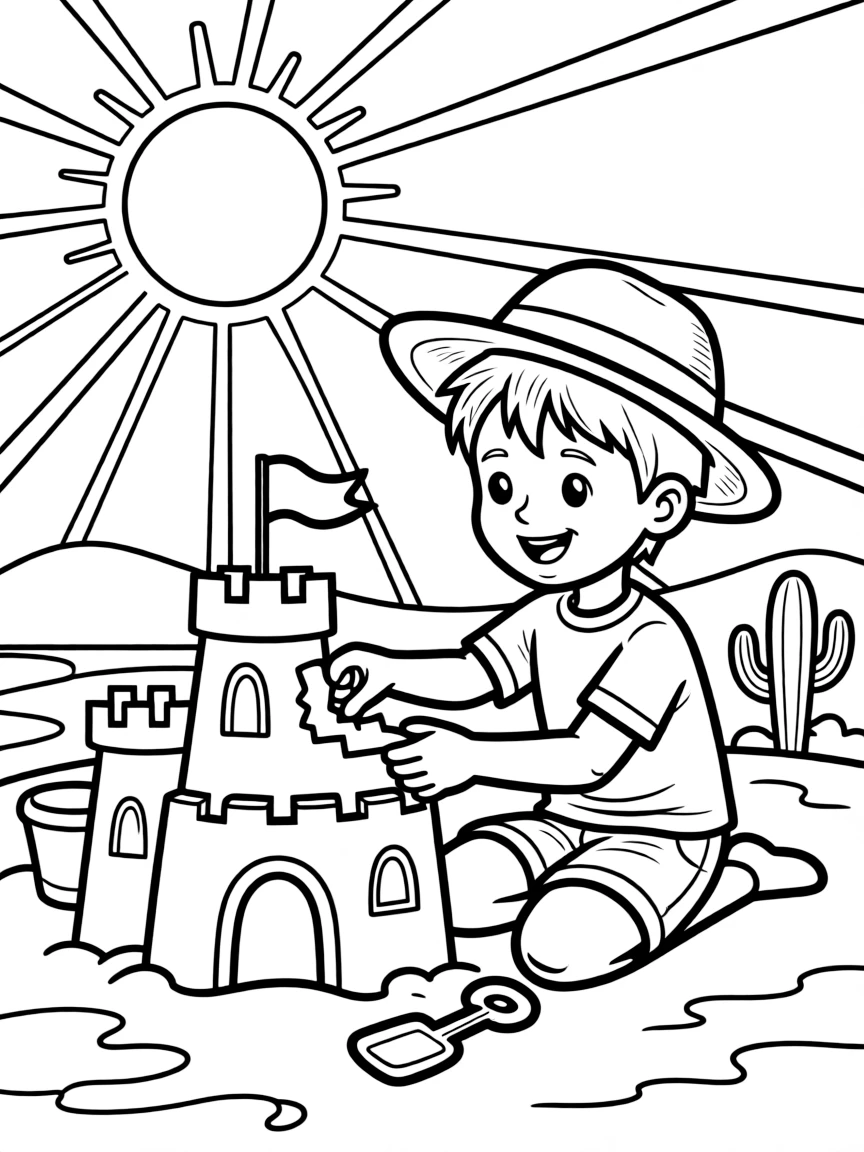 (Arizona) A kid building a sandcastle in the Arizona sun