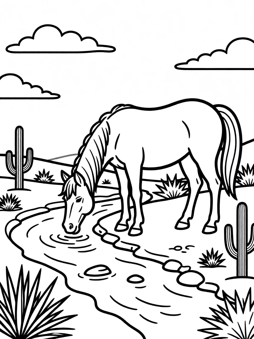 (Arizona) A horse drinking from a desert stream