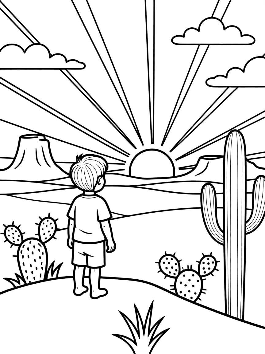 (Arizona) A child watching a desert sunrise