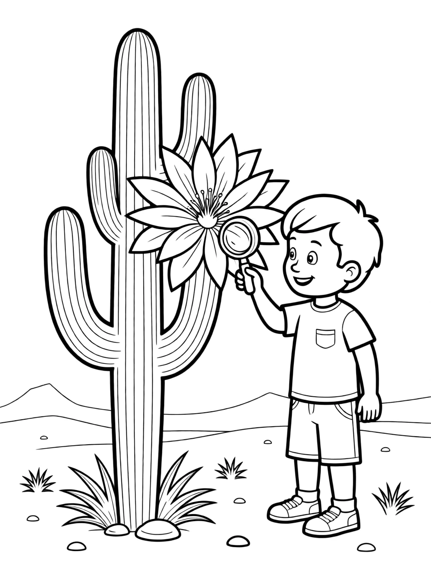 (Arizona) A kid spotting a cactus bloom with a magnifier