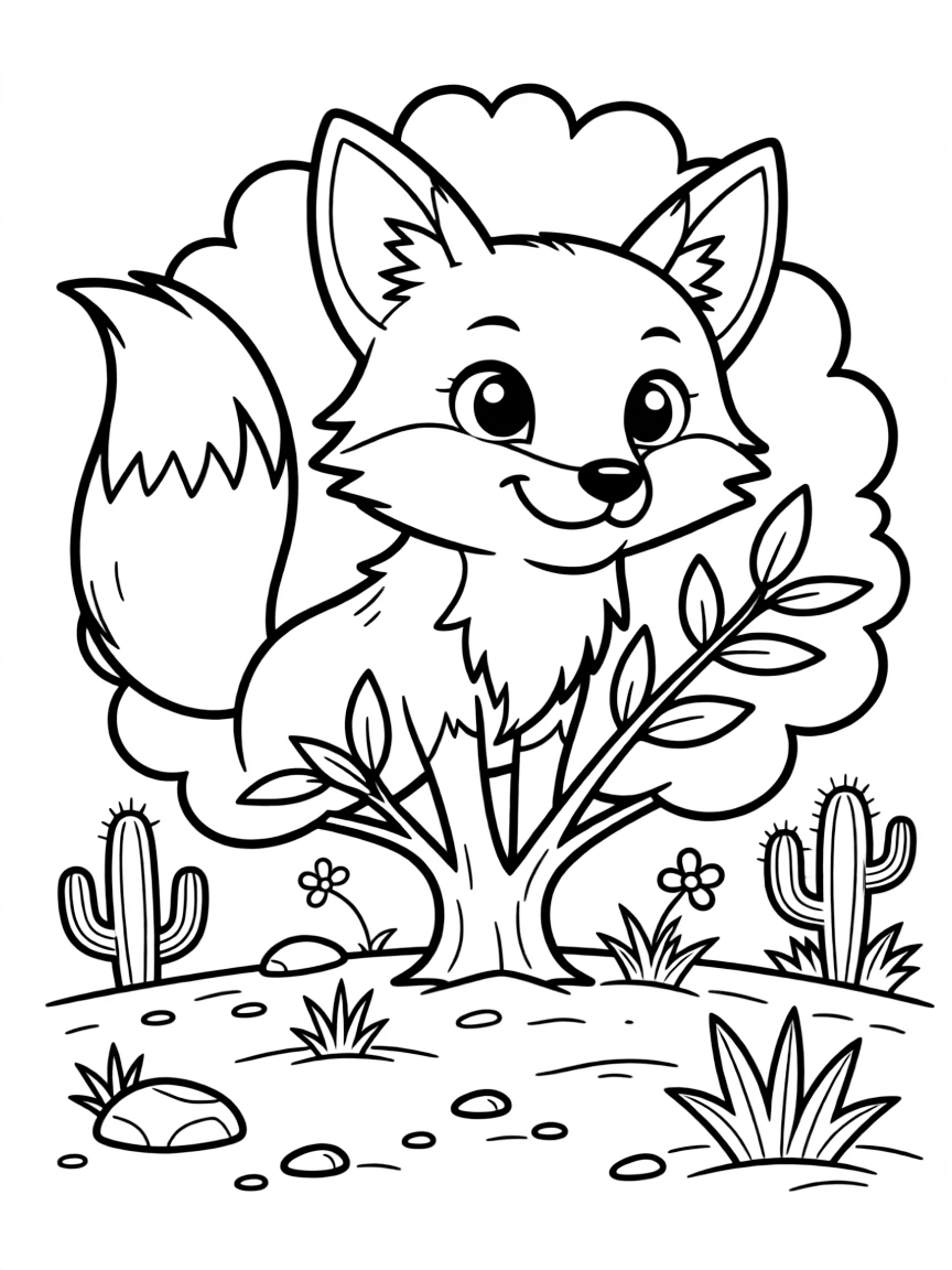 (Arizona) A desert fox peeking from behind a bush