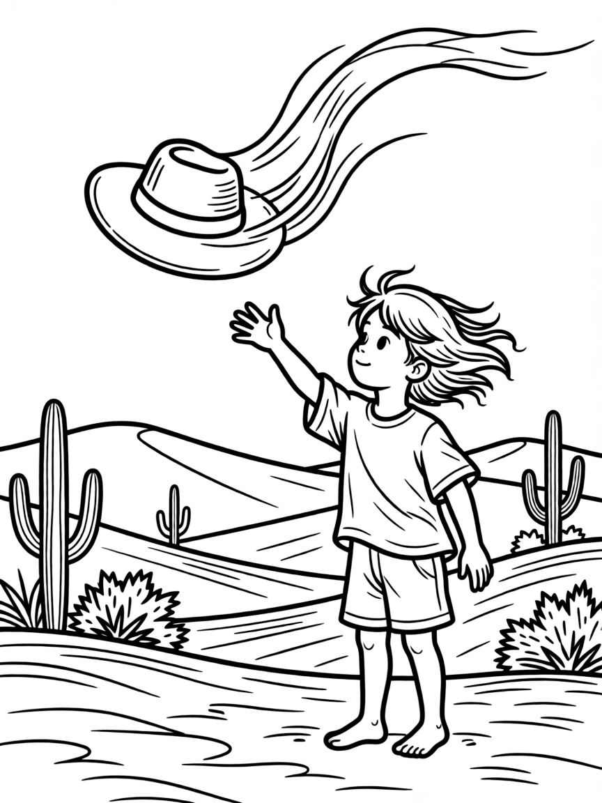 (Arizona) A desert wind blowing a child’s hat away
