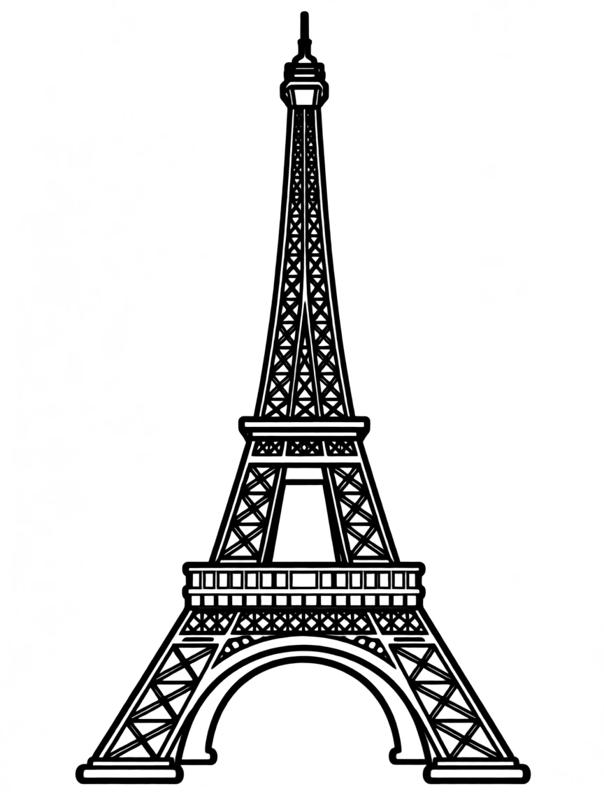 (France) Simple outline of the Eiffel Tower with clear geometric sections