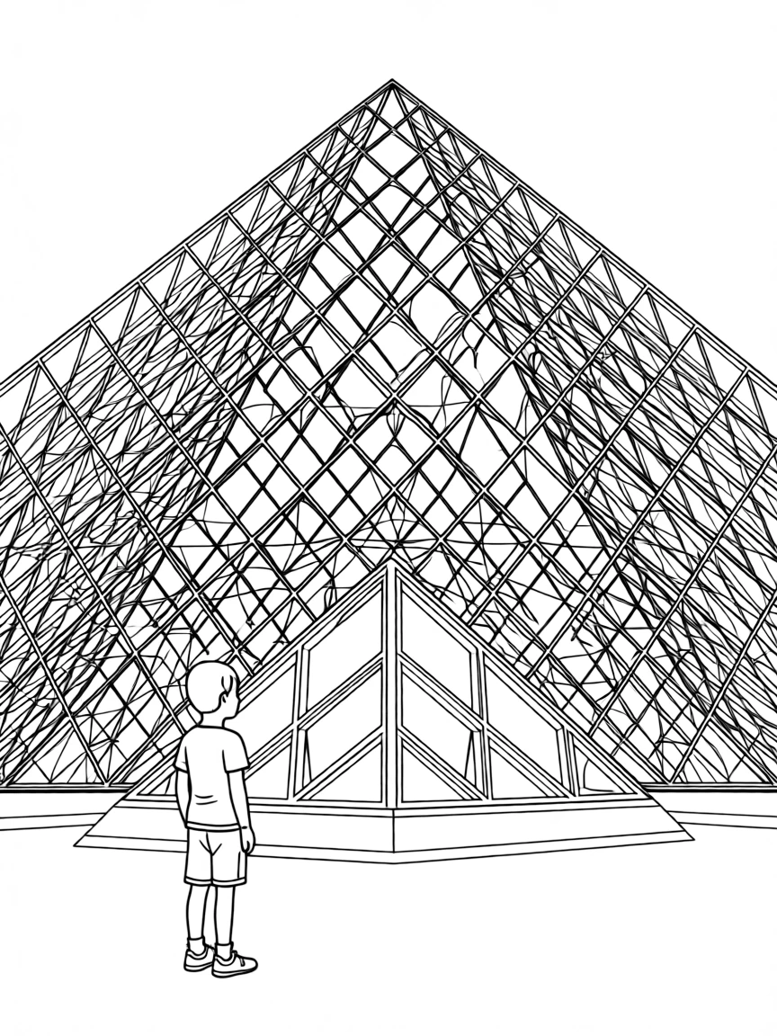 (France) Louvre Museum pyramid entrance with triangular glass panels