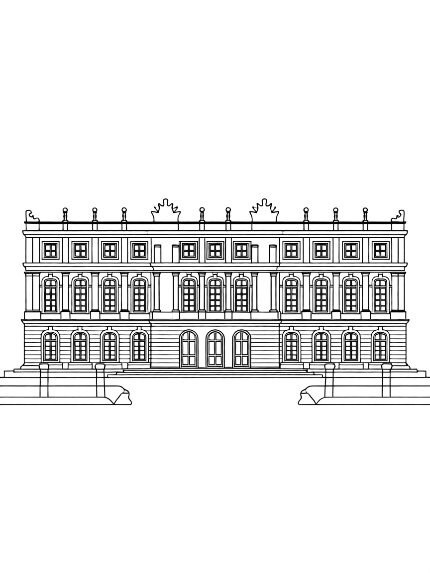 (France) Palace of Versailles front facade with symmetrical windows