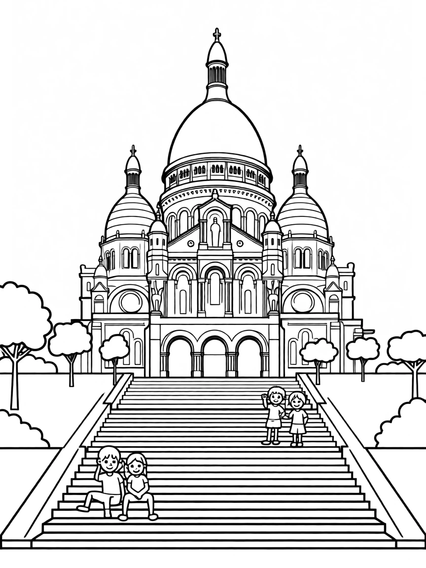 (France) Sacré-Cœur Basilica with its white domes and steps