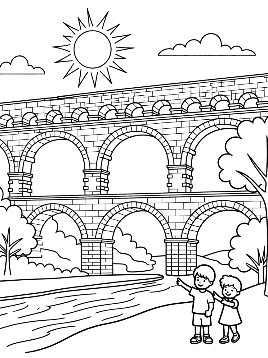 (France) Pont du Gard Roman aqueduct with three levels of arches