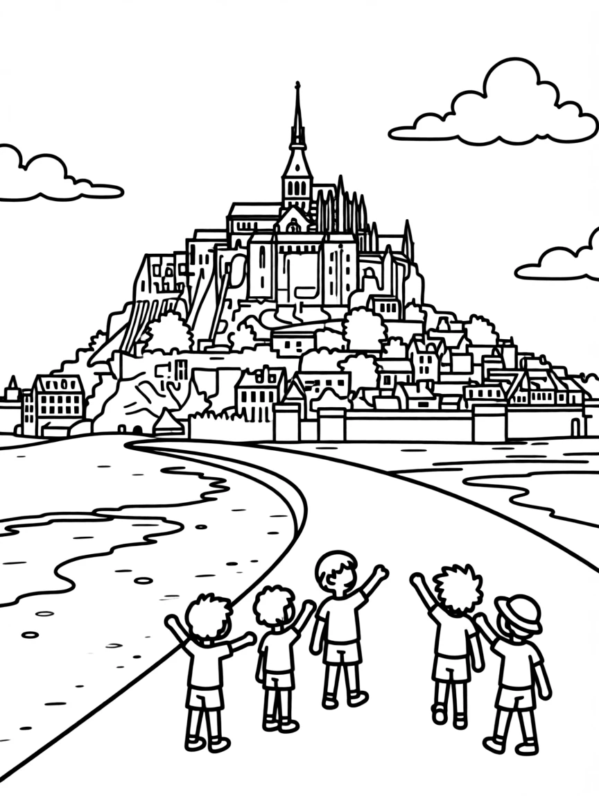 (France) Mont-Saint-Michel during low tide with causeway