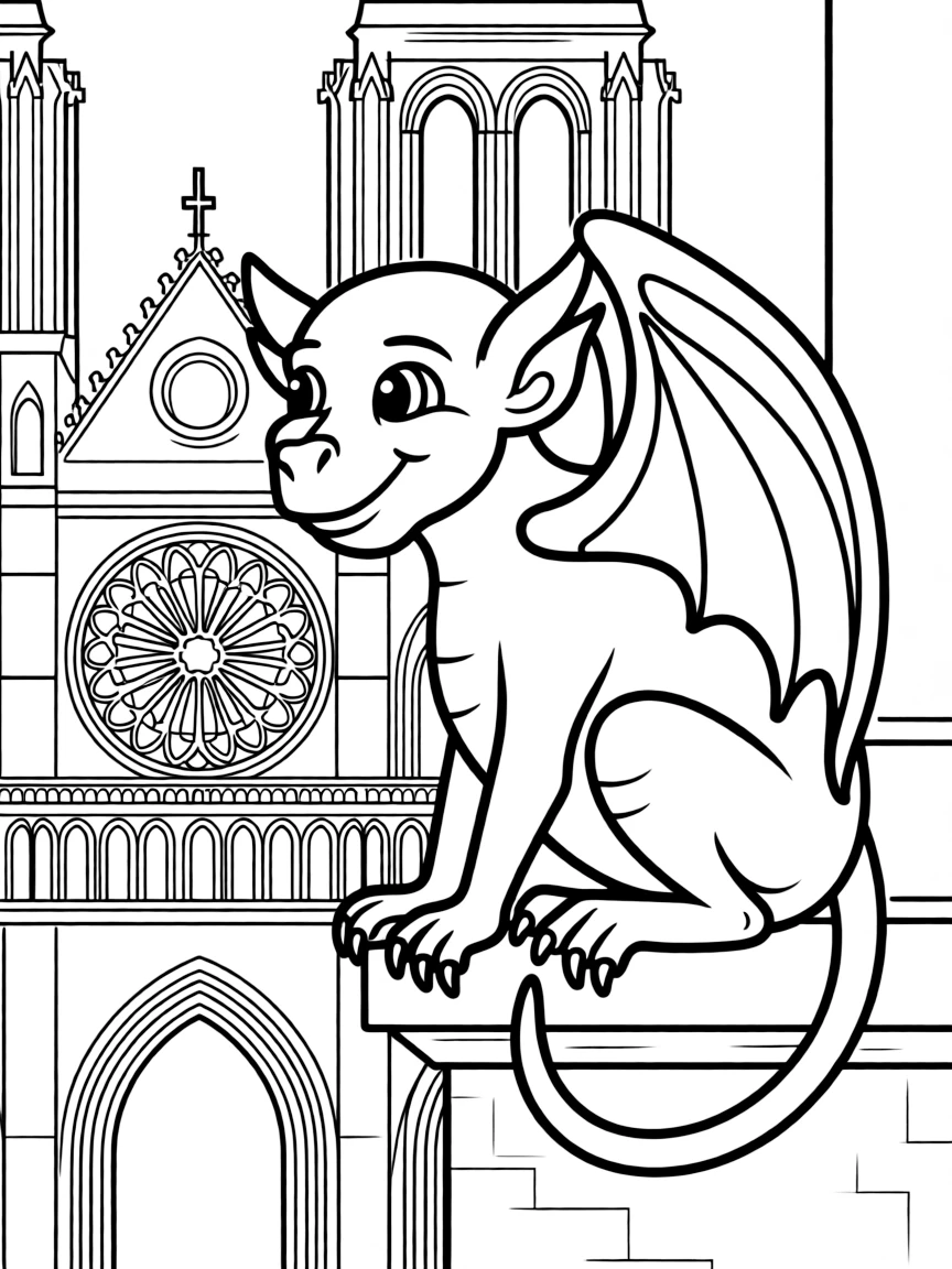 (France) Gargoyle from Notre-Dame Cathedral perched on ledge