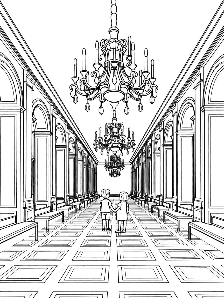 (France) Hall of Mirrors at Versailles with chandeliers