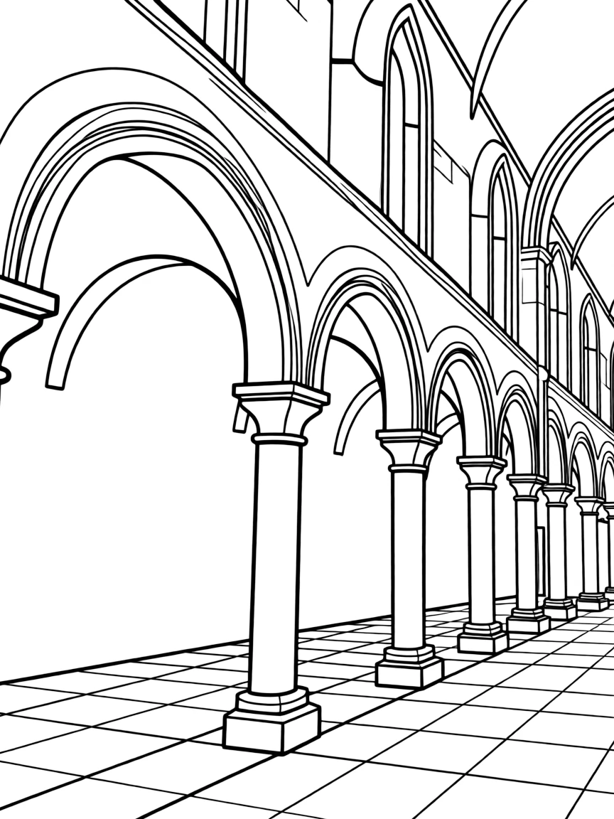 (France) Mont-Saint-Michel abbey church interior arches