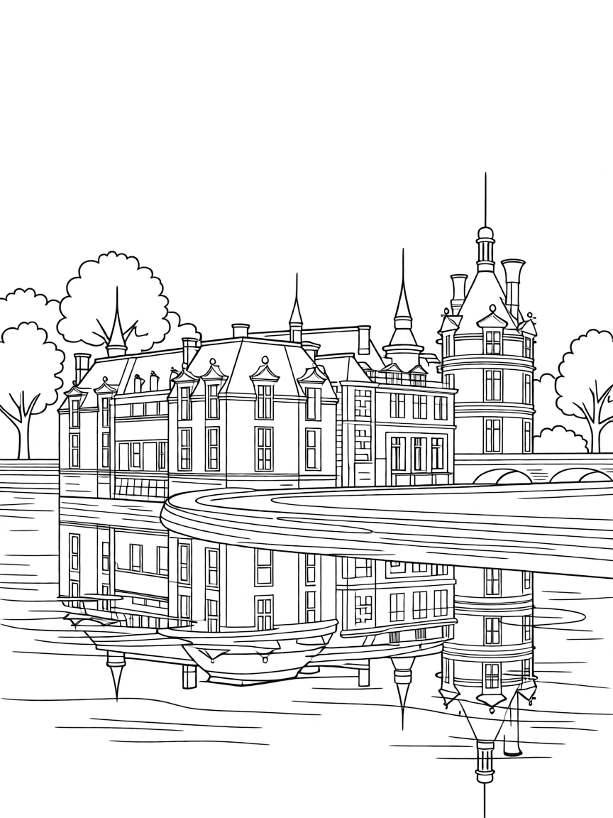 (France) Château de Chantilly reflected in its moat